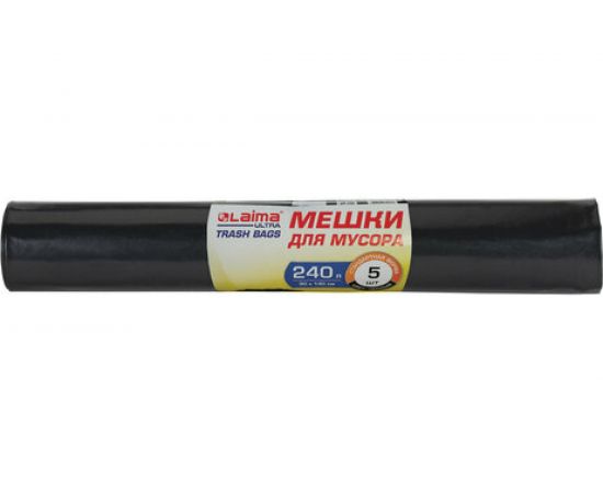 Мешки для мусора черные сверхпрочные LAIMA ULTRA (5 шт; 90x140 см; 240 л; 120 мкм; ПСД) ЛАЙМА 607698 