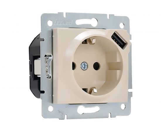 Розетка + USB-разъём Lezard KARINA с заземлением, кремовая 707-0388-181 