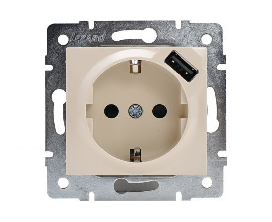 Розетка + USB-разъём Lezard KARINA с заземлением, кремовая 707-0388-181 – изображение 2