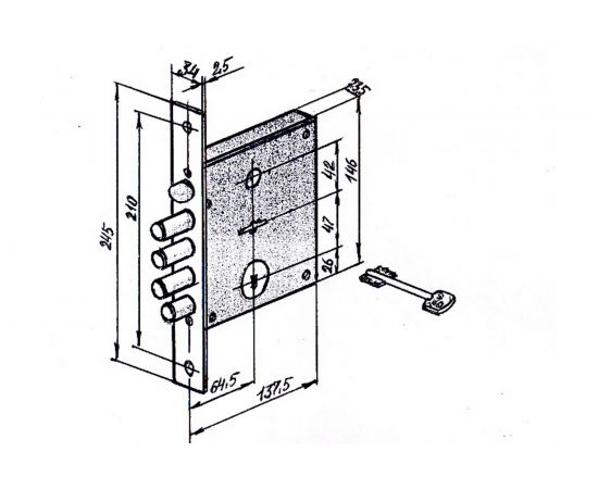 Замок врезной CERBER C3 014 левый З ригеля, защелка, задвижка 2152 – изображение 2