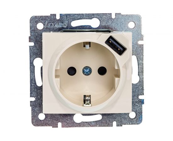 Розетка + USB-разъём Lezard KARINA с заземлением, кремовая 707-0388-181 – изображение 3