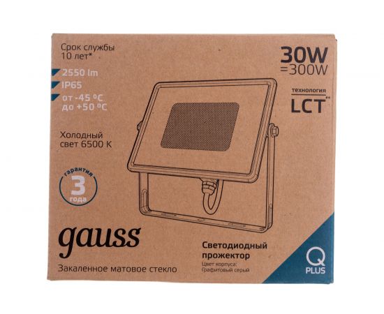 Светодиодный прожектор Gauss Qplus 30 W 2550 lm IP65 6500K графитовый серый 1/10 690511330 – изображение 5