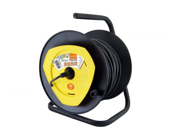 Силовой народный удлинитель на катушке TDM с 1 выносной розеткой, ПВС, 2200Вт, с заземлением, 30м SQ1307-0412 