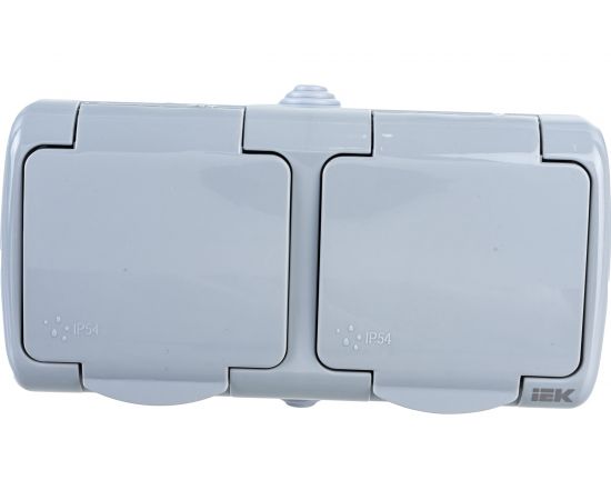 2-ая розетка IEK AQUATIC РСш22-2-А с заземляющим контактом, открытой установки, 16А, IP54 ERA22-K03-16-54 