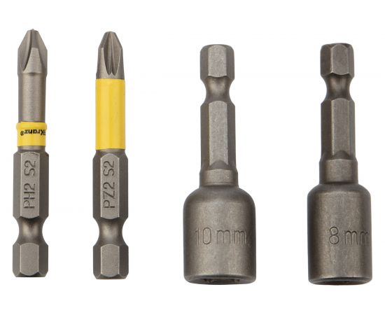Набор бит и торцевых головок (4 шт; PH2, PZ2, 8 мм, 10 мм; сталь S2) KRANZ KR-92-0461 – изображение 2