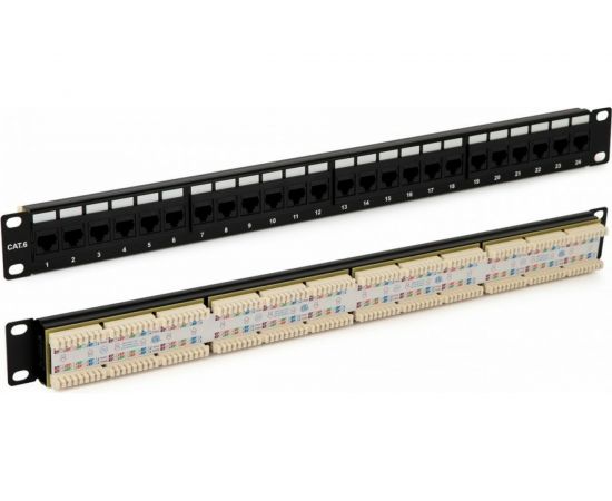 Патч-панель Hyperline, PP3-19-24-8P8C-C6-110D, 19"", 1U, 24 порта RJ-45, категория 6, Dual IDC, ROHS, цвет черный, задний кабельный организатор в комплекте, 246107 – изображение 2