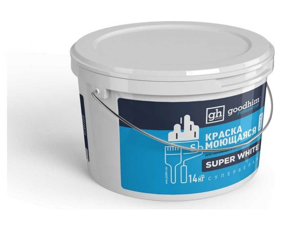 Моющаяся краска для светлых тонов, S стандарт, база А, супербелая - 14кг, готовый раствор Goodhim 89328 – изображение 2