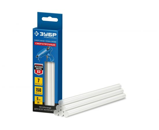 Прозрачные сверхпрочные клеевые стержни ЗУБР Профессионал 6 шт, 7x150 мм 06855-6 