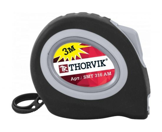 Рулетка с магнитным захватом и автостопом, в обрезиненном корпусе THORVIK SMT316AM 52390 