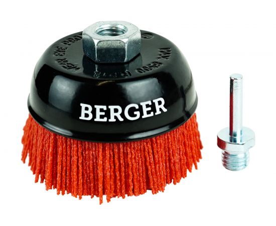 Кордщётка чашеобразная 100 мм, абразивный нейлон 1.2 мм, P80, М14, адаптер на 6 мм Berger BG BG1747 