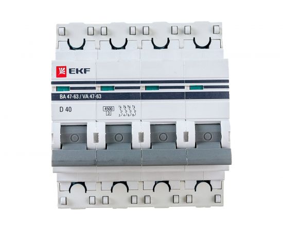 Автоматический выключатель EKF PROxima ВА 47-63, 4P, 40А, 4,5kA, SQ mcb4763-4-40D-pro 