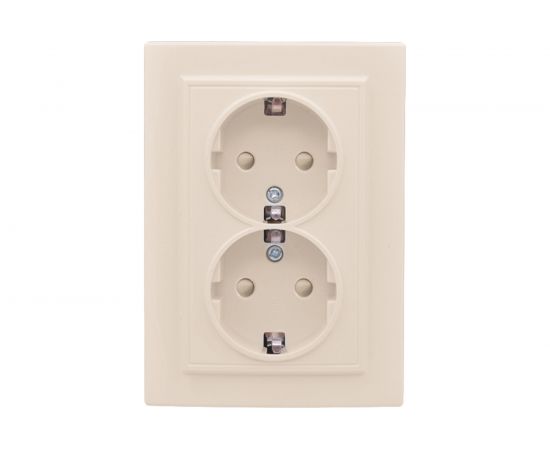 Розетка EKF Минск СП 2-местная, с заземлением, с защитной шторкой, 16А, бежевый ERR16-128-200 