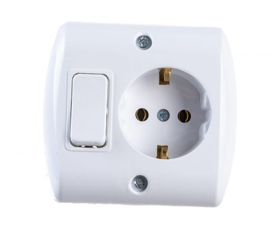 Розетка с заземлением NE-AD 16A, 250В и выключателем 10А*250В,IP20 Белый,1/25/250, 1015-A 