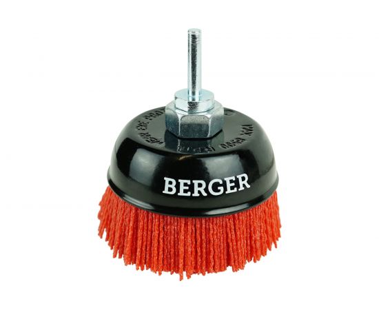 Кордщётка чашеобразная 100 мм, абразивный нейлон 1.2 мм, P80, М14, адаптер на 6 мм Berger BG BG1747 – изображение 2