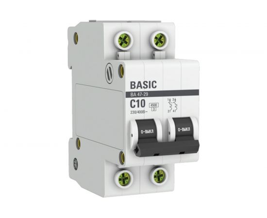 Автоматический выключатель EKF Basic ВА 47-29, 2P, 10А, 4,5кА, SQ mcb4729-2-10C – изображение 2