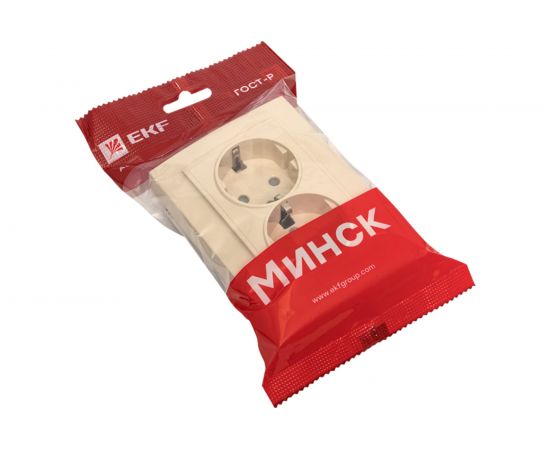 Розетка EKF Минск СП 2-местная, с заземлением, с защитной шторкой, 16А, бежевый ERR16-128-200 – изображение 2