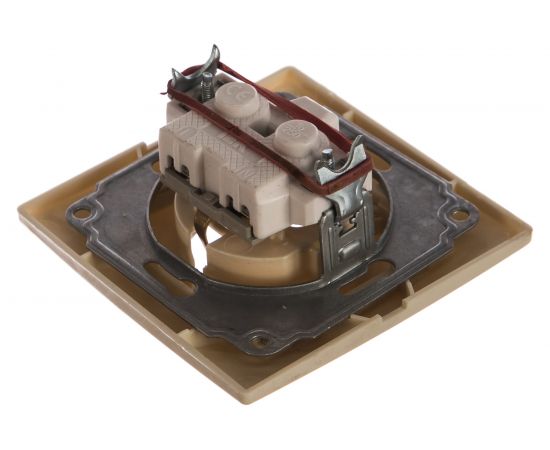 1местная розетка IEK КВАРТА с заземлением, в сборе, без шторок, кремовый ERK14-K33-16-DM – изображение 2