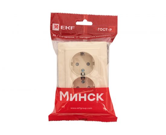 Розетка EKF Минск СП 2-местная, с заземлением, с защитной шторкой, 16А, бежевый ERR16-128-200 – изображение 3
