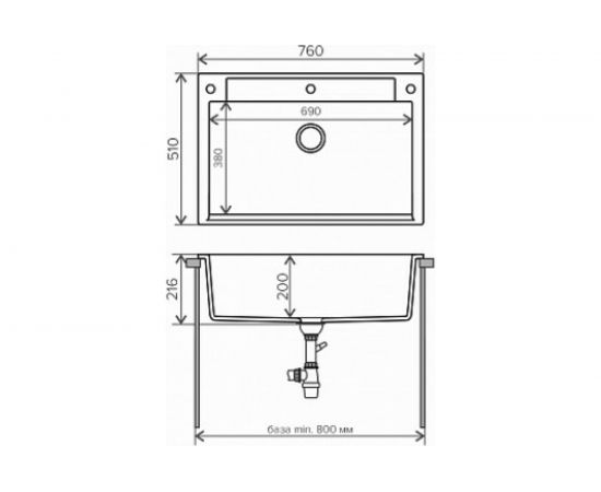 Кухонная мойка Polygran ARGO-760 (№16 Черный) 575882 – изображение 3