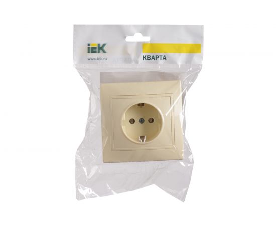 1местная розетка IEK КВАРТА с заземлением, в сборе, без шторок, кремовый ERK14-K33-16-DM – изображение 3