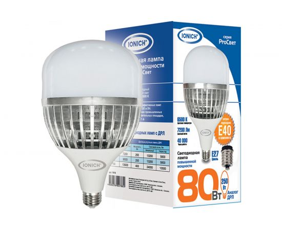 Светодиодная лампа высокой мощности IONICH ProСвет ILED-SMD3535-Т135-80Вт-7200Лм-220В-6500К-Е27/E40 1818 