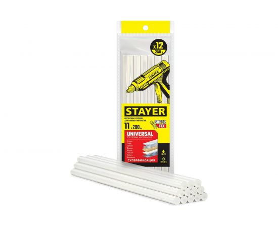 Прозрачные универсальные клеевые стержни STAYER Universal 11х200 мм, 12 шт STAYER 06821-12 