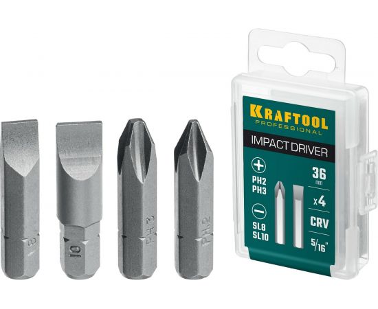 Биты KRAFTOOL 4 шт, 36 мм для ударной отвертки 25551 