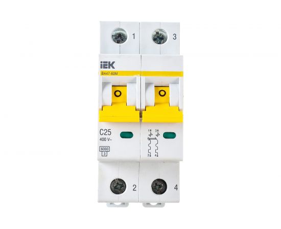 Автоматический выключатель IEK ВА47-60M 2Р 25А 6кА С MVA31-2-025-C 