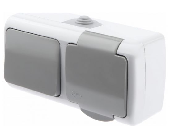 Блок розетка с выключателем Intro Atlantic 5-701-03 открытой установки IP54 серый Б0050947 