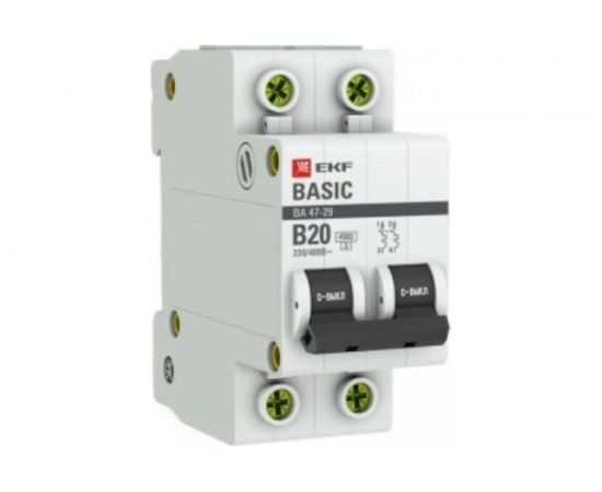 Автоматический выключатель EKF 2P 20А B 4,5кА ВА 47-29 Basic SQmcb4729-2-20-B 