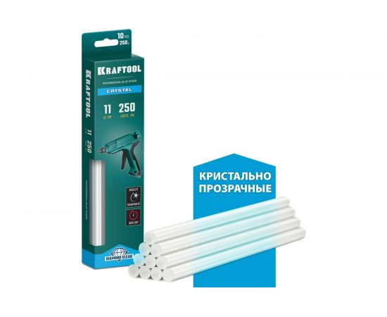 Кристально прозрачные клеевые стержни KRAFTOOL Crystal 10 шт, 11x250 мм 06846-10 – изображение 2
