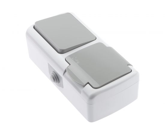 Блок розетка с выключателем Intro Atlantic 5-701-03 открытой установки IP54 серый Б0050947 – изображение 2