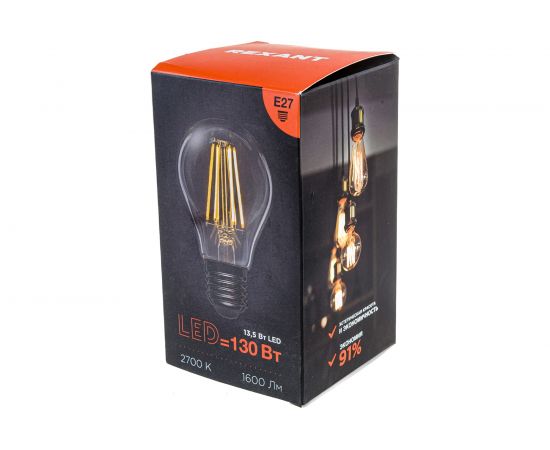 Филаментная лампа REXANT Груша A60 13.5 Вт 2700K E27 604-081 – изображение 2