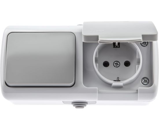 Блок розетка с выключателем Intro Atlantic 5-701-03 открытой установки IP54 серый Б0050947 – изображение 4