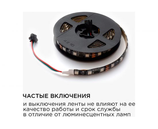 Комплект цифровой светодиодной ленты Apeyron 12В, 14,4Вт/м, smd5050, 60д/м, IP65, подложка 10мм/черная, 2м, rgb 86ЦЛ – изображение 9