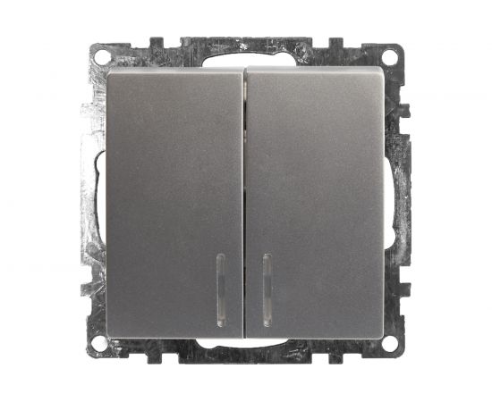 2-клавишный выключатель STEKKER с индикатором (механизм), GLS10-7102-03, 250В, 10А, серия Катрин, 39579 