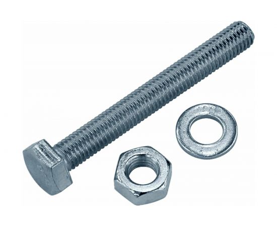 Болт Tech-Krep DIN933 с шестигранной головкой, оцинкованный М12х90 + гайка + шайба 2 шт - пакет 136927 