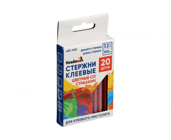 Стержни клеевые в блистере (20 шт; 7.2x100 мм; цветные с блестками) HEADMAN 625-002 