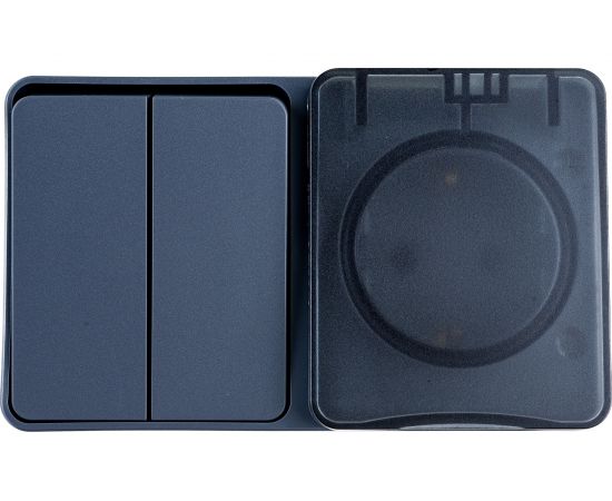 Блок: розетка с заземлением со шторками 16А 250B и 2-клавишный выключатель 10А Schneider Electric AtlasDesign PROFI IP54 открытой установки ATN544074 