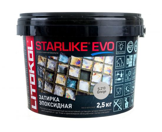 Эпоксидный состав для укладки и затирки мозаики и керамической плитки LITOKOL STARLIKE EVO S.210 GREIGE 2.5 кг 485250003 