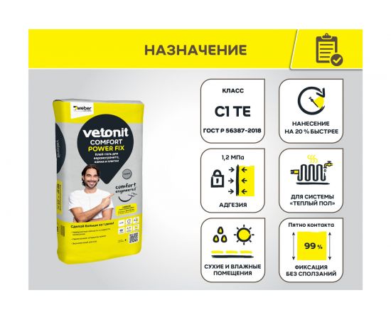 Клей-гель для керамогранита, камня и плитки Vetonit comfort power fix 20 кг 1021356 – изображение 3