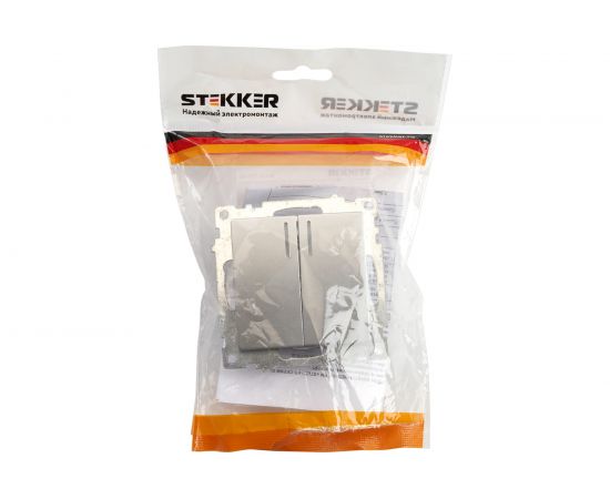 2-клавишный выключатель STEKKER с индикатором (механизм), GLS10-7102-03, 250В, 10А, серия Катрин, 39579 – изображение 4