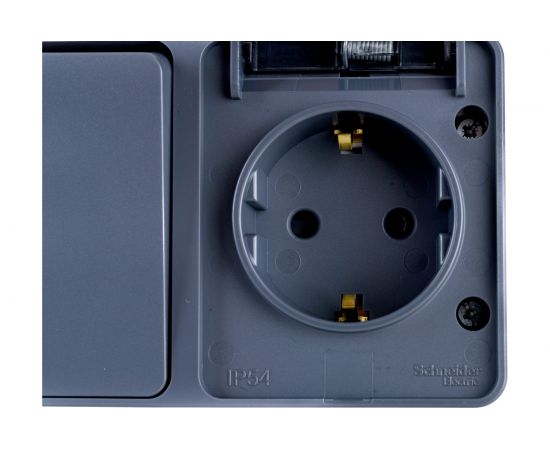 Блок: розетка с заземлением со шторками 16А 250B и 2-клавишный выключатель 10А Schneider Electric AtlasDesign PROFI IP54 открытой установки ATN544074 – изображение 4