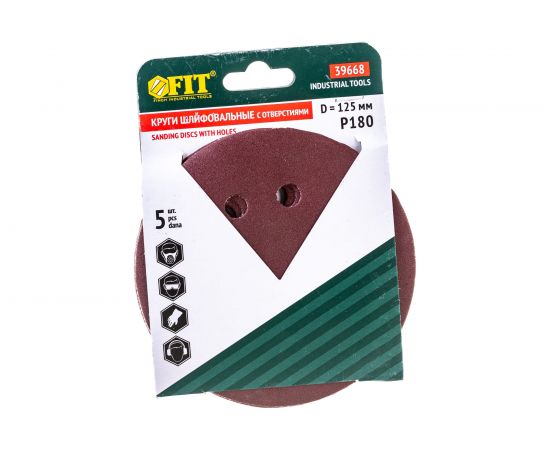 Круги шлифовальные 5 шт. (125 мм; Р180; 8 отверстий) FIT IT 39668 