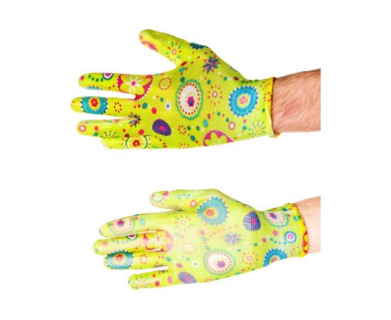 Садовые перчатки Grinda прозрачное PU покрытие, 13 класс вязки, зеленые, размер M 11290-M 