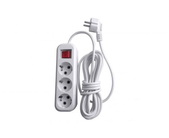 3-местный удлинитель STEKKER с заземлением с выключателем, 3x0,75мм2, 5м, 10А, У10А-002, белый HM03-31-05 39199 