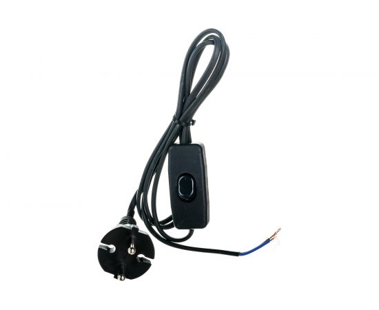 Шнур АБК-СИЛА с выключателем и плоской вилкой ШВВП 2х0,75кв.мм 1,5м чёрный 50067003 