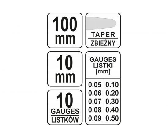 Измерительные щупы YATO 100мм, 10шт, 0,05-0,5мм YT-7222 – изображение 2