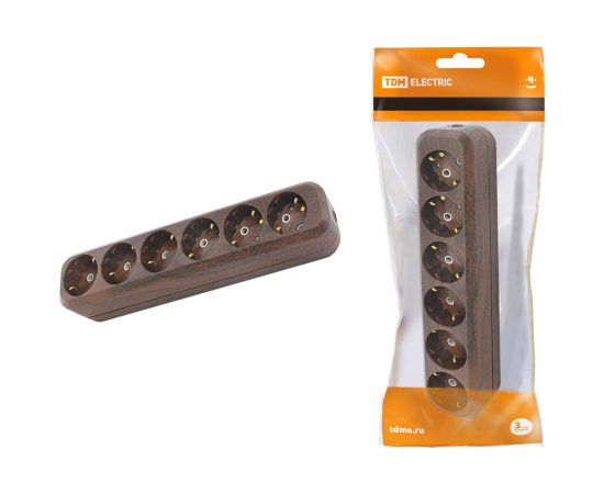 Розеточная колодка, 6 гнезд, бук TDM SQ1806-0071 – изображение 2