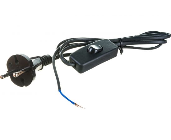 Шнур АБК-СИЛА с выключателем и плоской вилкой ШВВП 2х0,75кв.мм 1,5м чёрный 50067003 – изображение 2